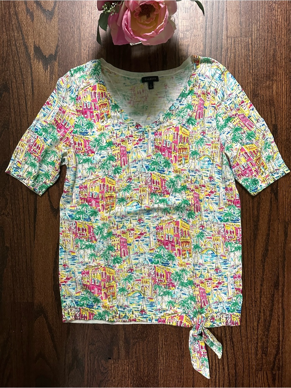 Talbots Old World print cotton sweater, size S